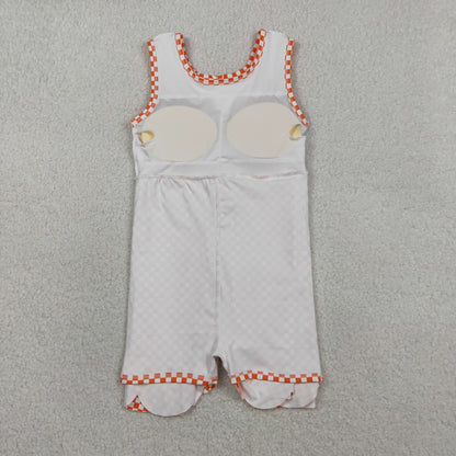 Sibling Baby Girls Blue Orange Checked Yoga Active Shorts Scallop Knee Length Dresses