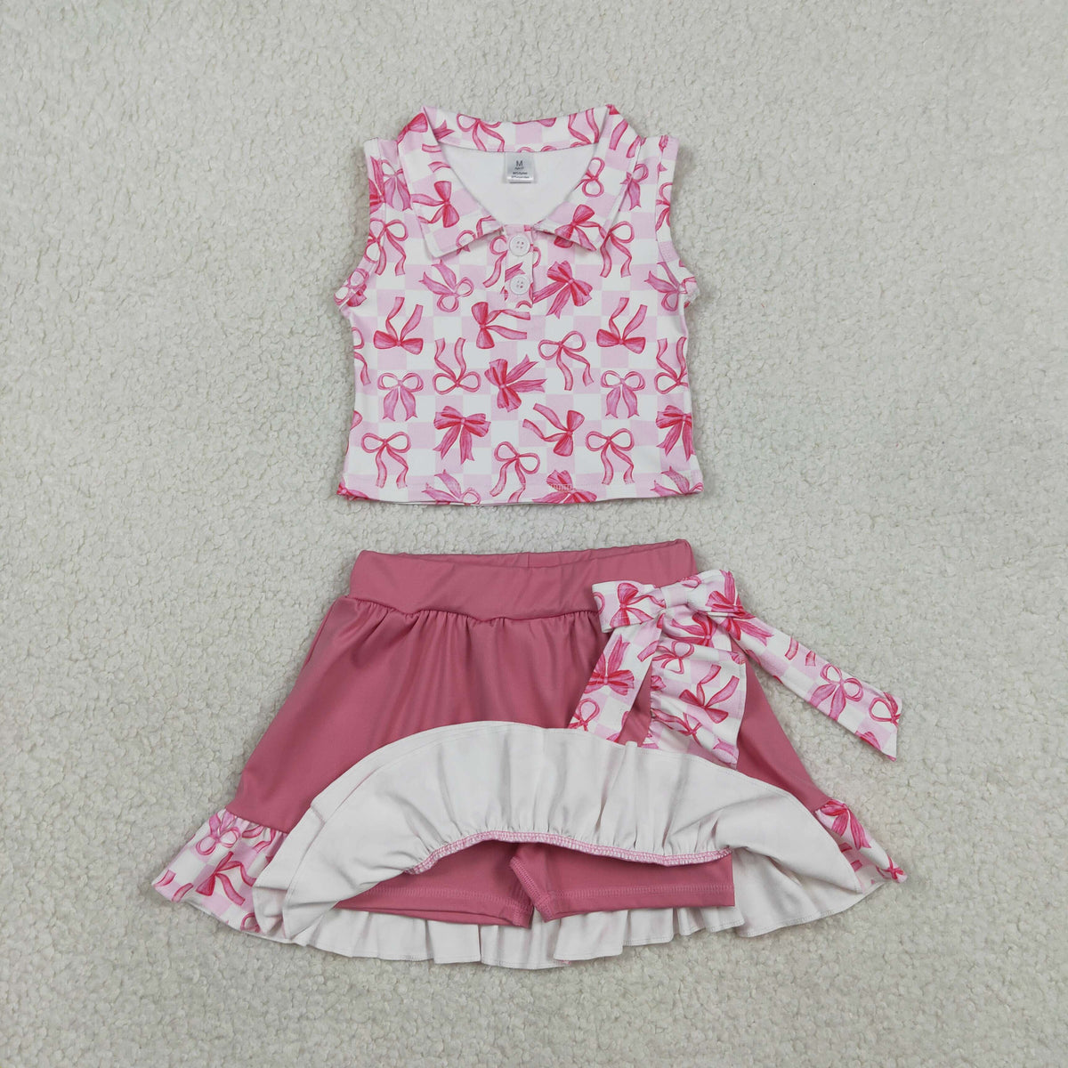 Sibling Baby Girls Bows Checked Button Vests Ruffle Skirt Shorts Yoga Active Clothes Sets
