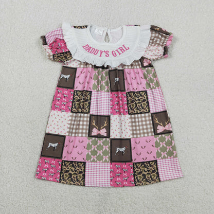 Sibling Smocked Daddy's Girl Bows Deer Checked Hunting Knee Length Dress Ruffle Rompers