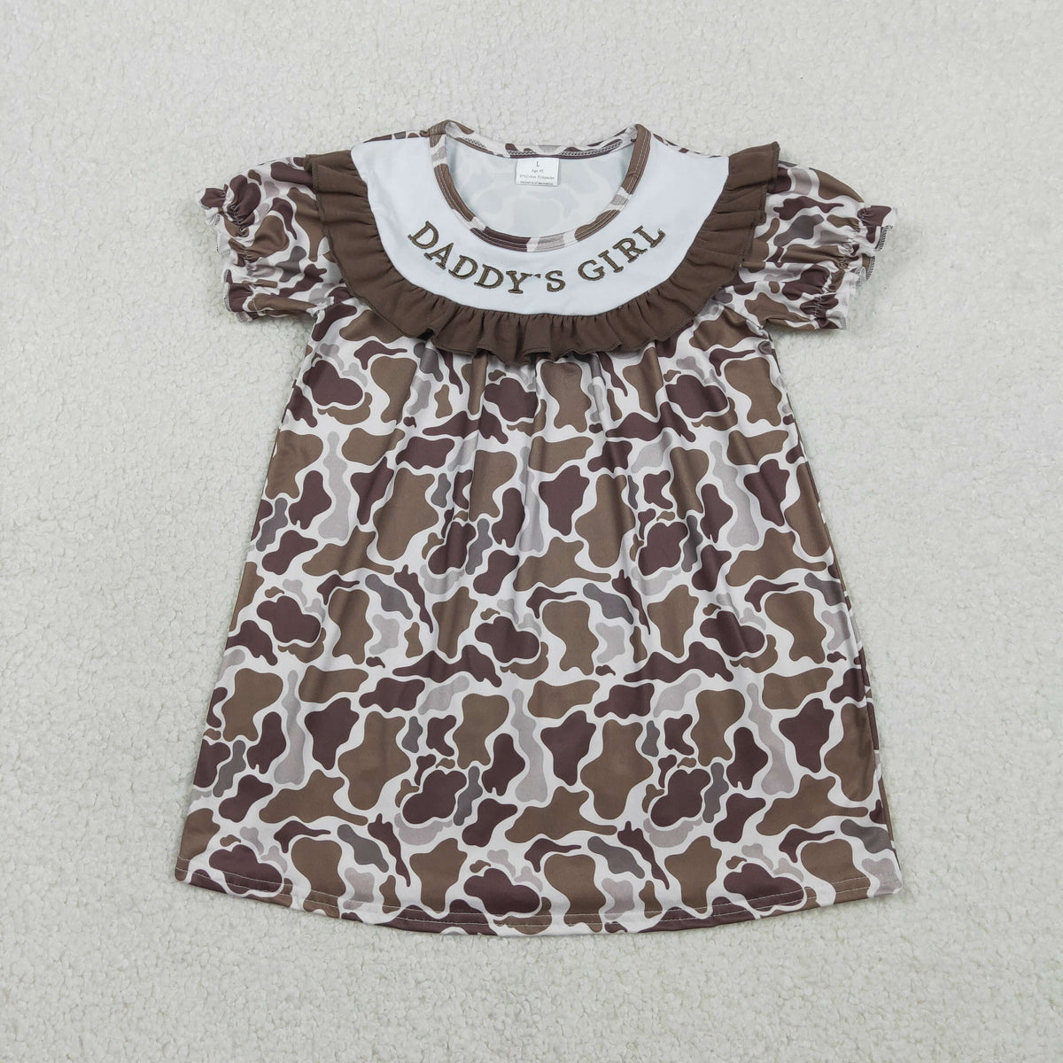 Sibling Embroidery Mama's Boy Girl Brown Camo Shorts Clothes Set Dress Rompers