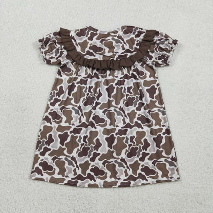 Sibling Embroidery Mama's Boy Girl Brown Camo Shorts Clothes Set Dress Rompers