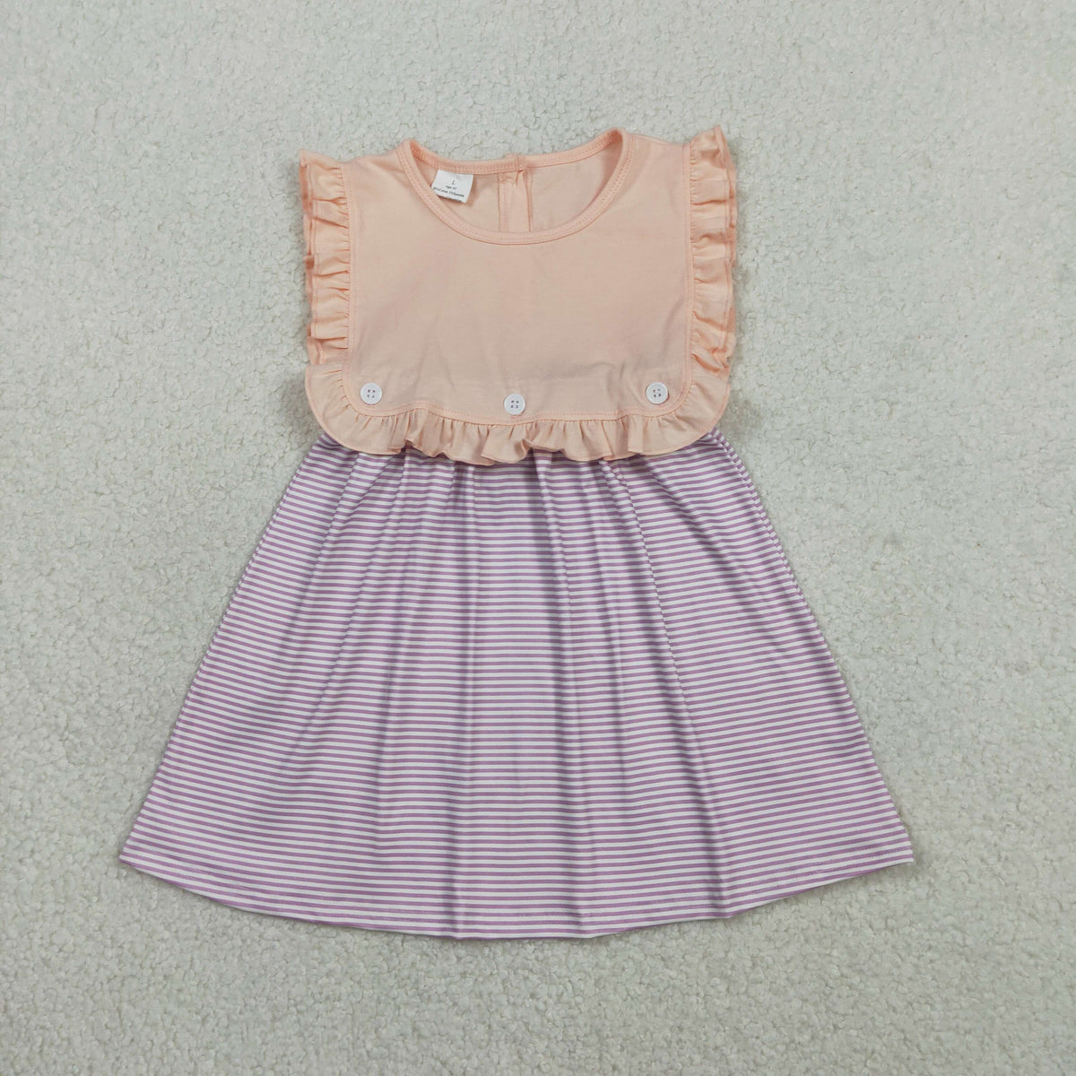 Sibling Baby Girls Sleeveless Purple Stripe 2 Pieces Knee Length Dress Rompers