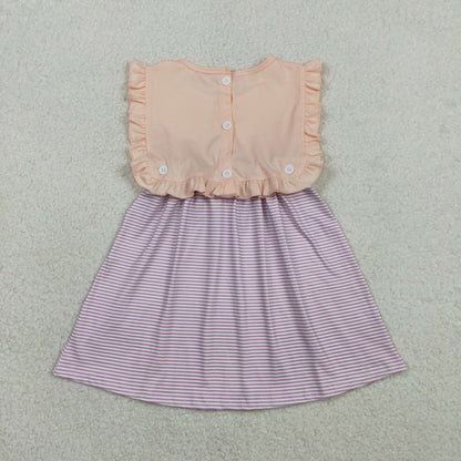 GSD3559 Baby Girls Sleeveless Peach Button Top Stripe Knee Length Dresses
