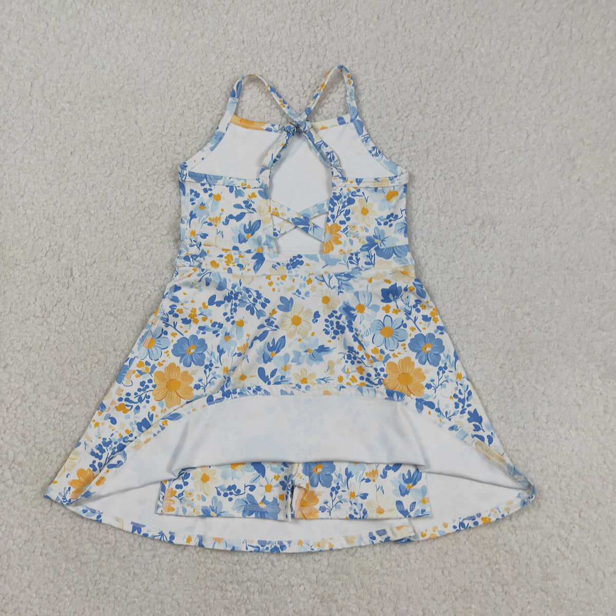 Sibling Baby Girls Strap Bows Flowers Yoga Active Shorts Knee Length Dresses
