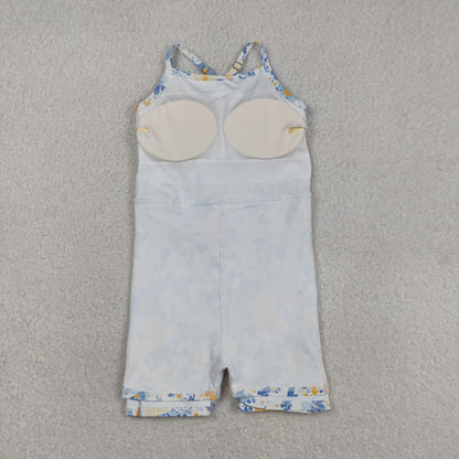Sibling Baby Girls Strap Bows Flowers Yoga Active Shorts Knee Length Dresses