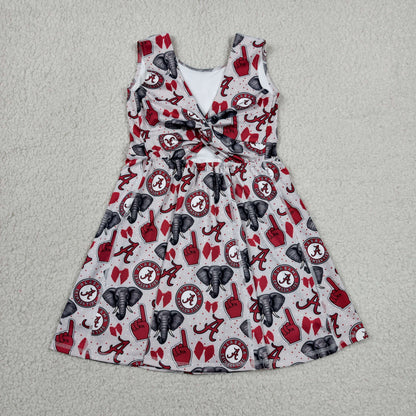Sibling Baby Girls Softballs Baseballs Bows Yoga Active Short Team Knee Length Dresses