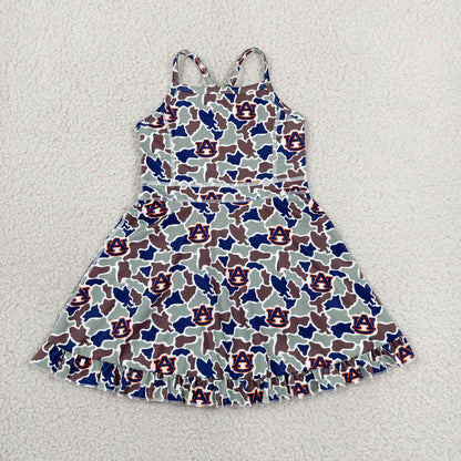 GSD3588 Baby Girls Strap Auburn Camo Team Yoga Active Short Ruffle Knee Length Dress