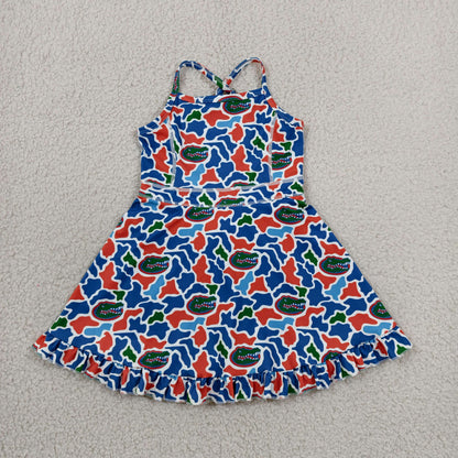 GSD3589 Baby Girls Strap Florida Camo Team Yoga Active Short Ruffle Knee Length Dress