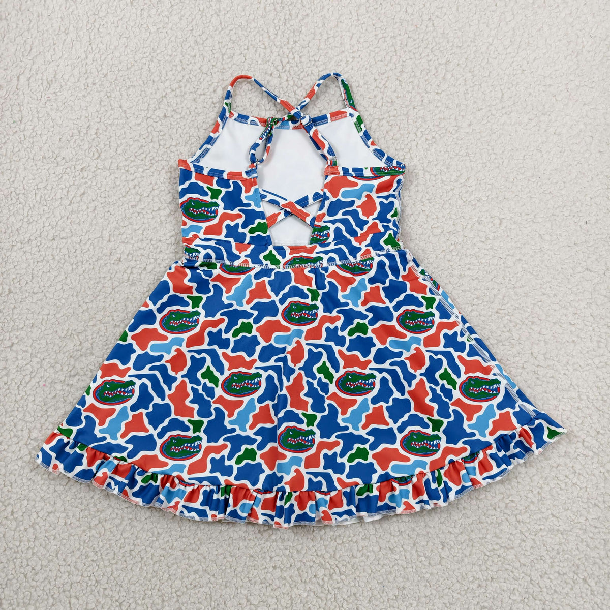 GSD3589 Baby Girls Strap Florida Camo Team Yoga Active Short Ruffle Knee Length Dress