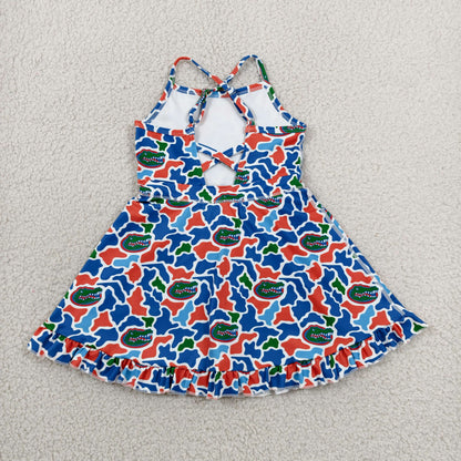 GSD3589 Baby Girls Strap Florida Camo Team Yoga Active Short Ruffle Knee Length Dress