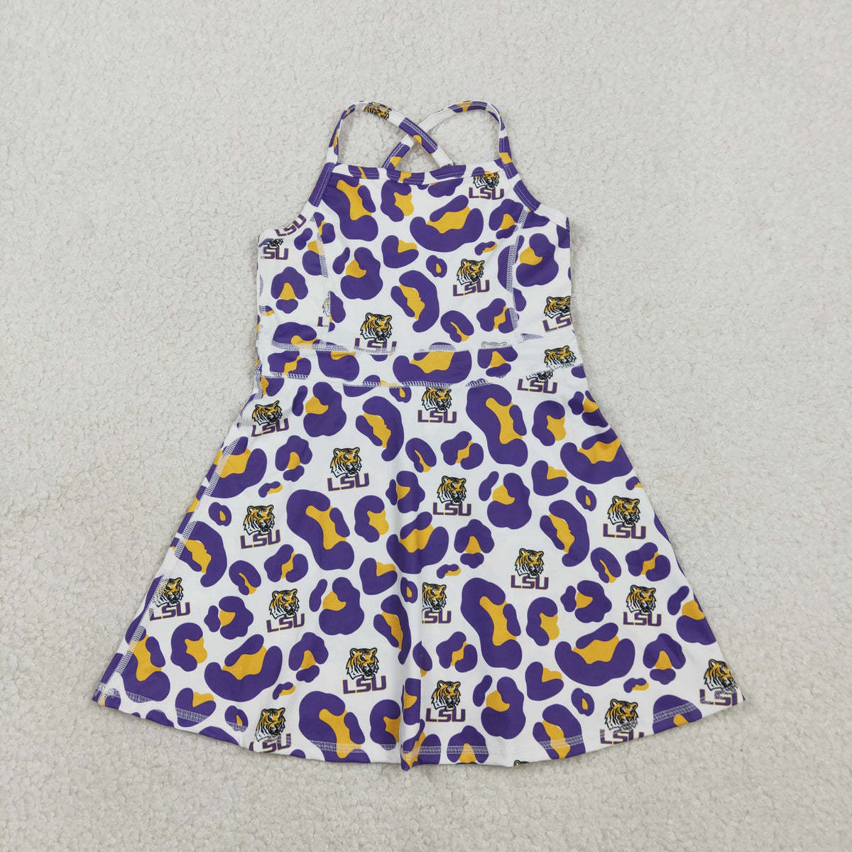 Sibling Mama and Me Kids Bows LSU Tigers Team Clothes Sets Polo Shirt Yoga Active Butterfly Shorts