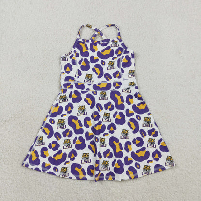 Sibling Mama and Me Kids Bows LSU Tigers Team Clothes Sets Polo Shirt Yoga Active Butterfly Shorts