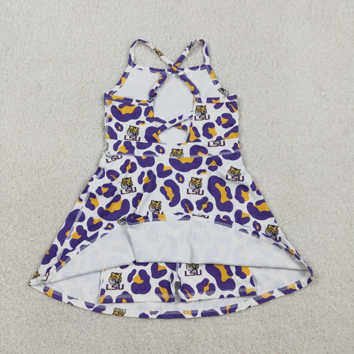 Sibling Mama and Me Kids Bows LSU Tigers Team Clothes Sets Polo Shirt Yoga Active Butterfly Shorts