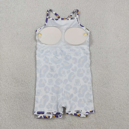 Sibling Mama and Me Kids Bows LSU Tigers Team Clothes Sets Polo Shirt Yoga Active Butterfly Shorts
