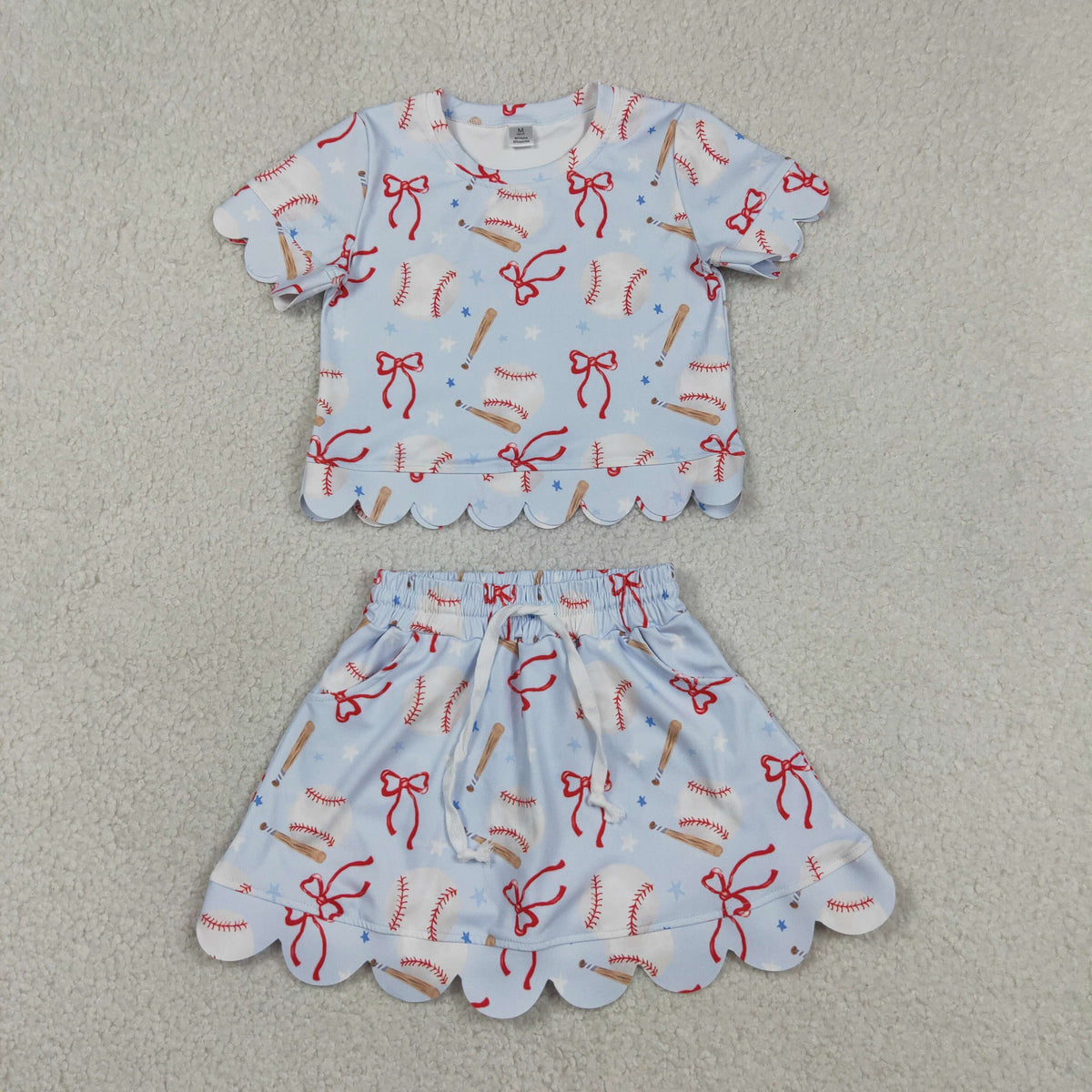 Sibling Baby Girls Bows Baseballs Softballs Top Skirt Short Team Yoga Active Scallop Clothes Sets