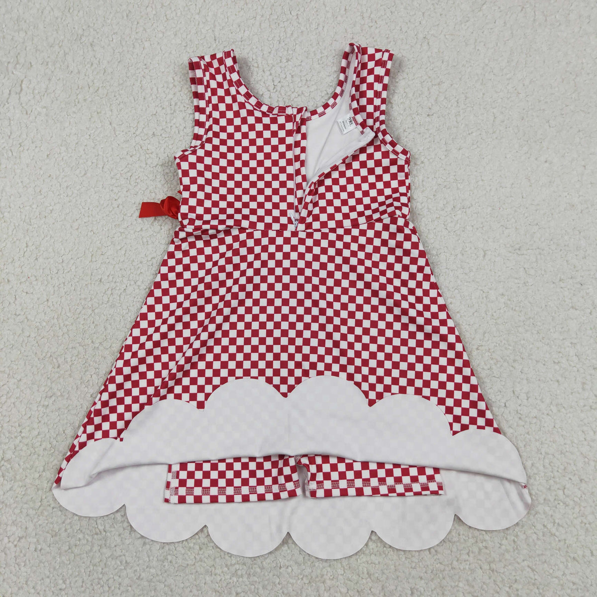 Sibling Baby Girls Blue Orange Checked Yoga Active Shorts Scallop Knee Length Dresses