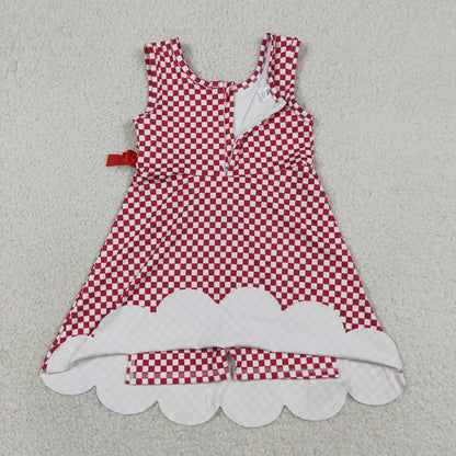 Sibling Baby Girls Blue Orange Checked Yoga Active Shorts Scallop Knee Length Dresses