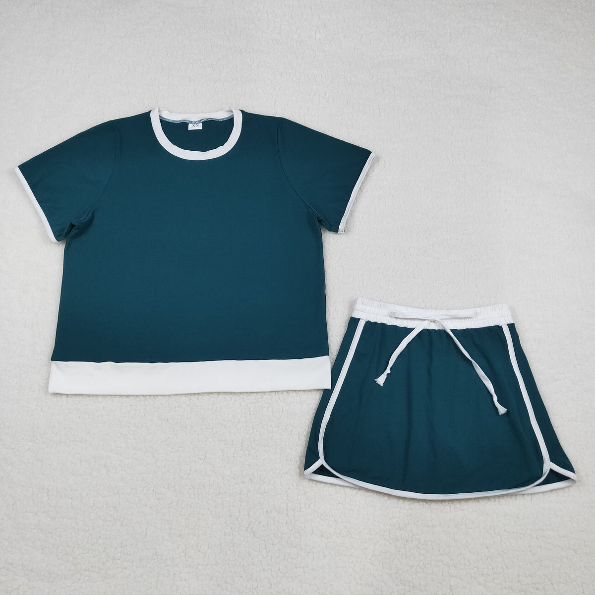 Mama and Me Girls Dark Green Short Sleeve Shirt Top Skirt Short Cotton Clothes Sets