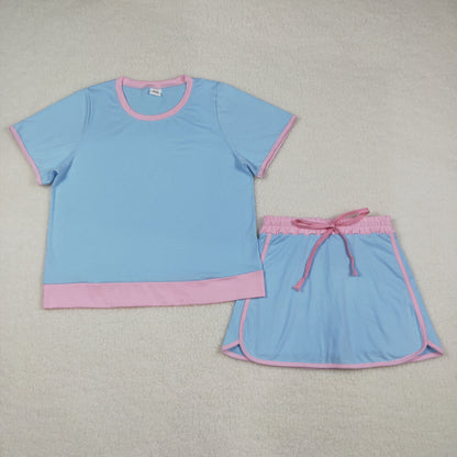 Adult Women Short Sleeve Shirts Top Skirt Short Cotton Clothes Sets