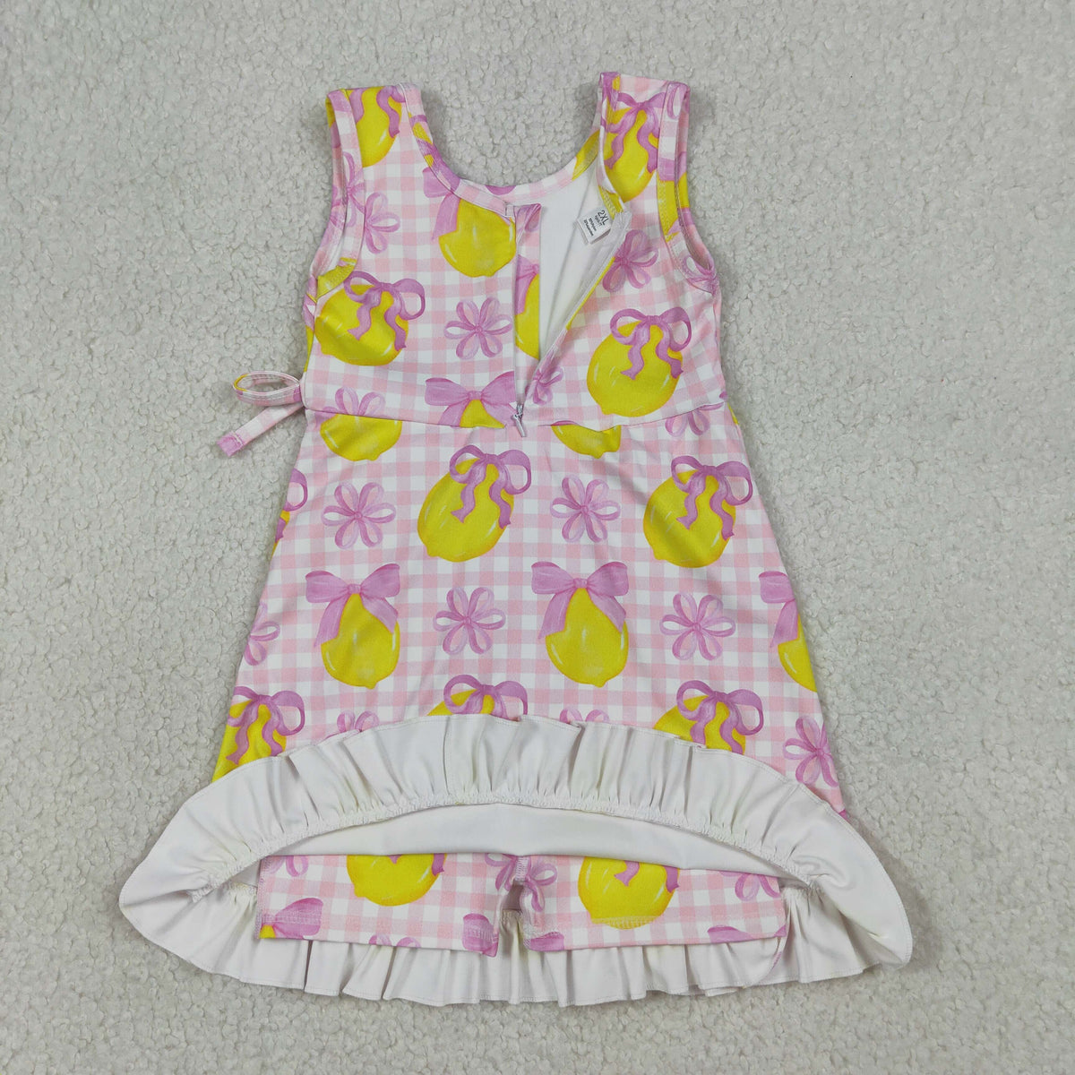 Sibling Baby Girls Pink Blue Checked Bows Lemons Yoga Active Shorts Knee Length Dress