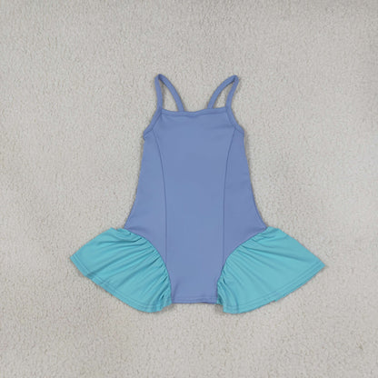 GSD3693 Baby Girls Blue Aqua Strap Yoga Active Short Knee Length Dress