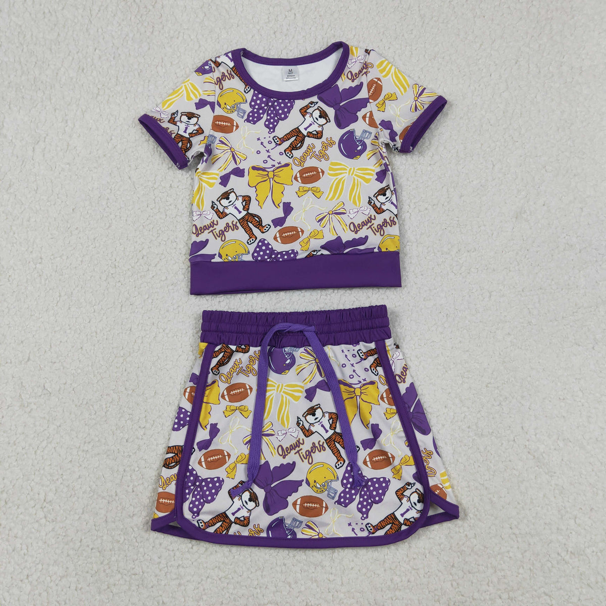 Sibling Baby Girls Short Sleeve Bows Footballs Top Skirt Shorts Team Clothes Sets
