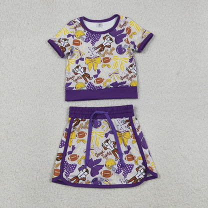 Sibling Baby Girls Short Sleeve Bows Footballs Top Skirt Shorts Team Clothes Sets