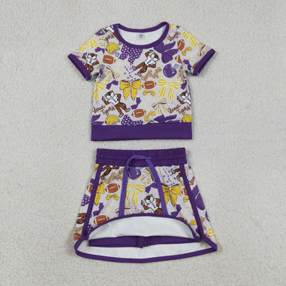 Sibling Baby Girls Short Sleeve Bows Footballs Top Skirt Shorts Team Clothes Sets