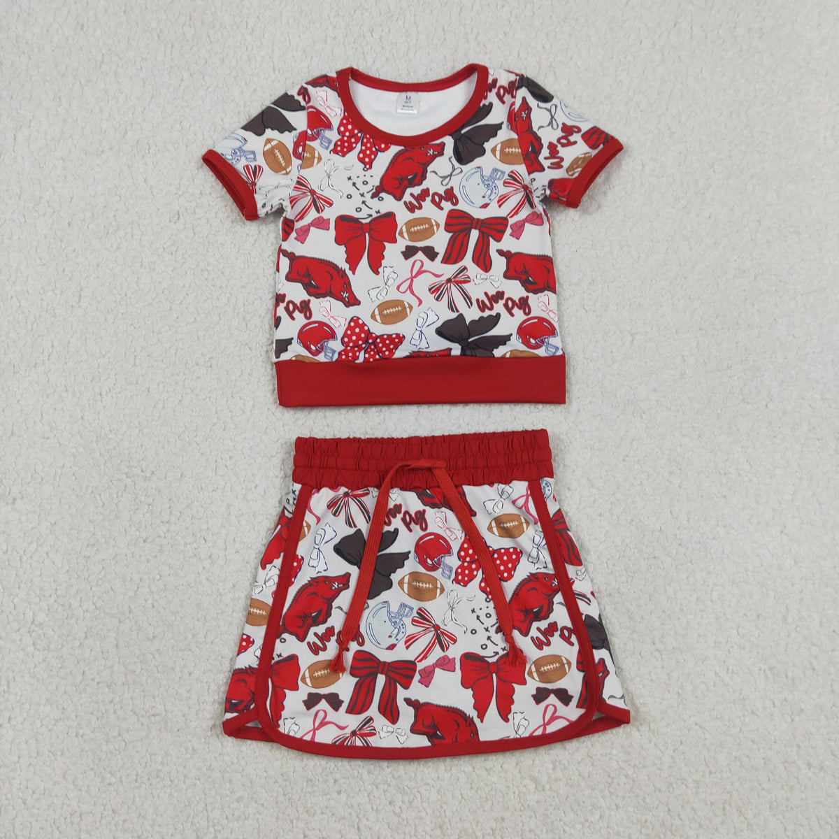 Sibling Baby Girls Short Sleeve Bows Footballs Top Skirt Shorts Team Clothes Sets