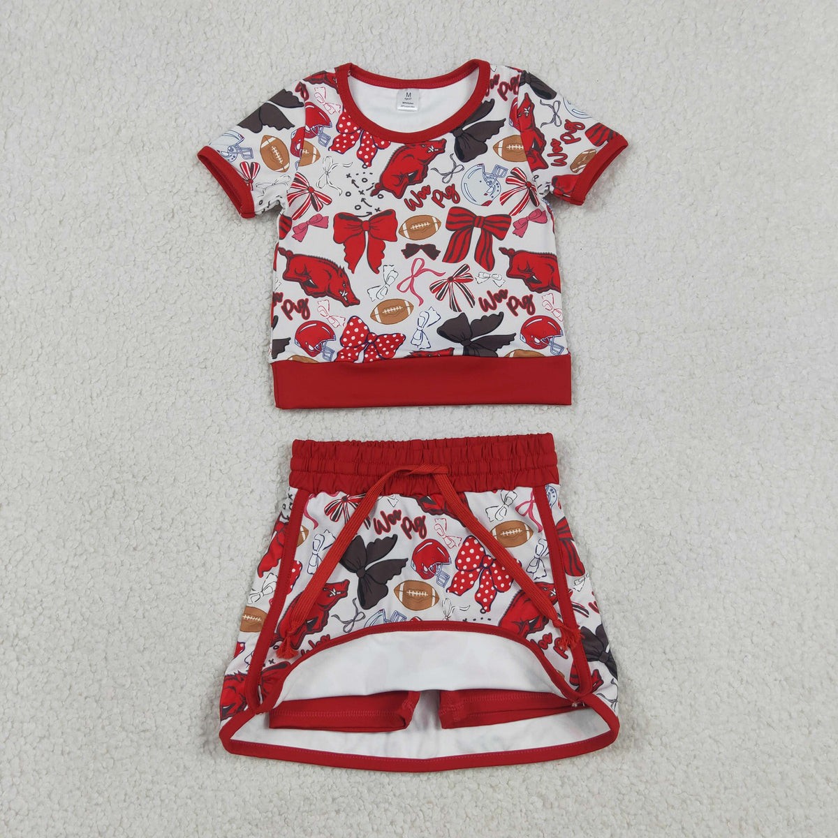 Sibling Baby Girls Short Sleeve Bows Footballs Top Skirt Shorts Team Clothes Sets