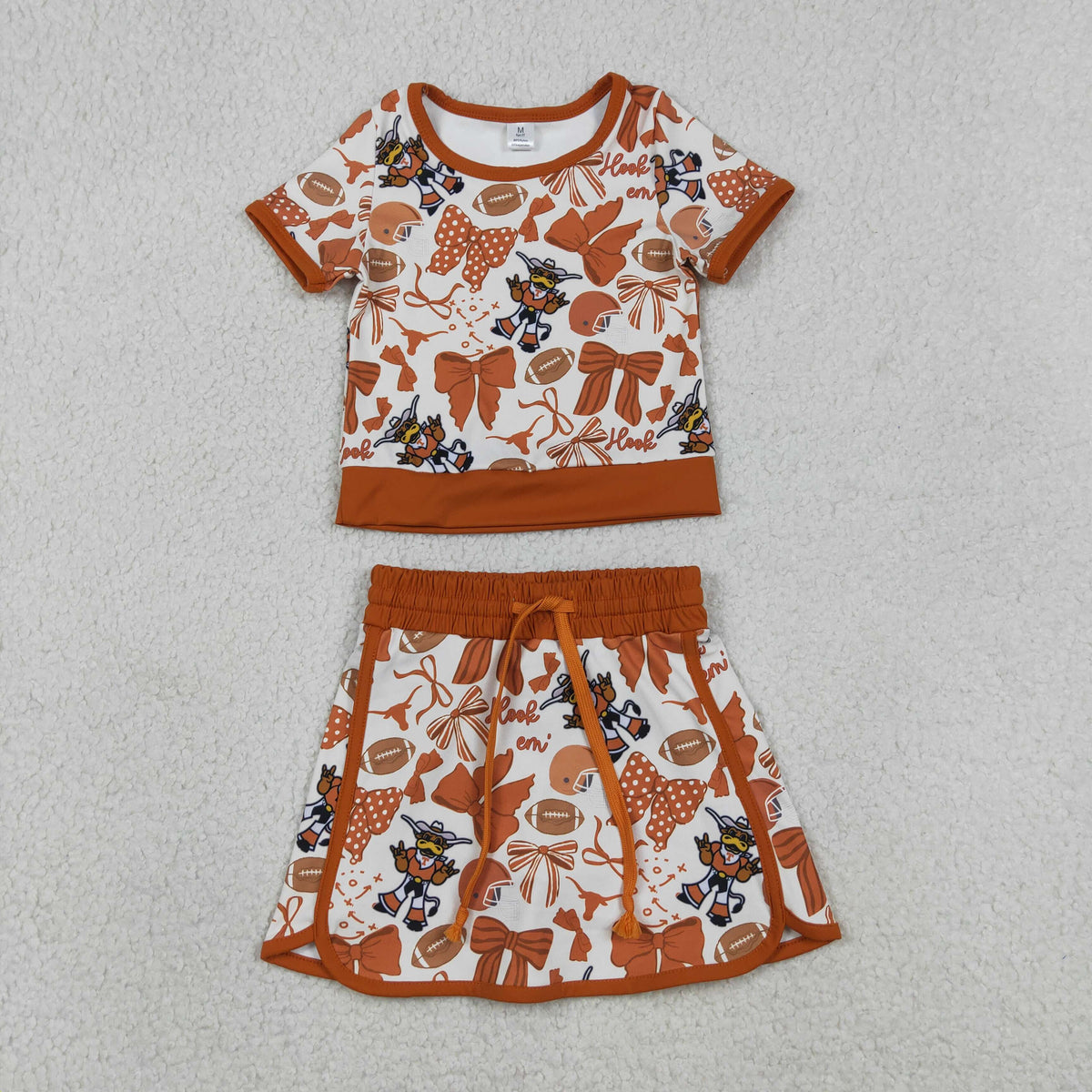 Sibling Baby Girls Short Sleeve Bows Footballs Top Skirt Shorts Team Clothes Sets