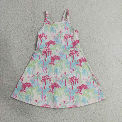 Sibling Baby Girls Strap Bows Flowers Yoga Active Shorts Knee Length Dresses