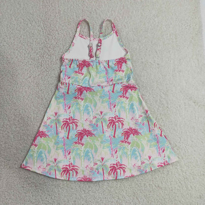 Sibling Baby Girls Strap Bows Flowers Yoga Active Shorts Knee Length Dresses