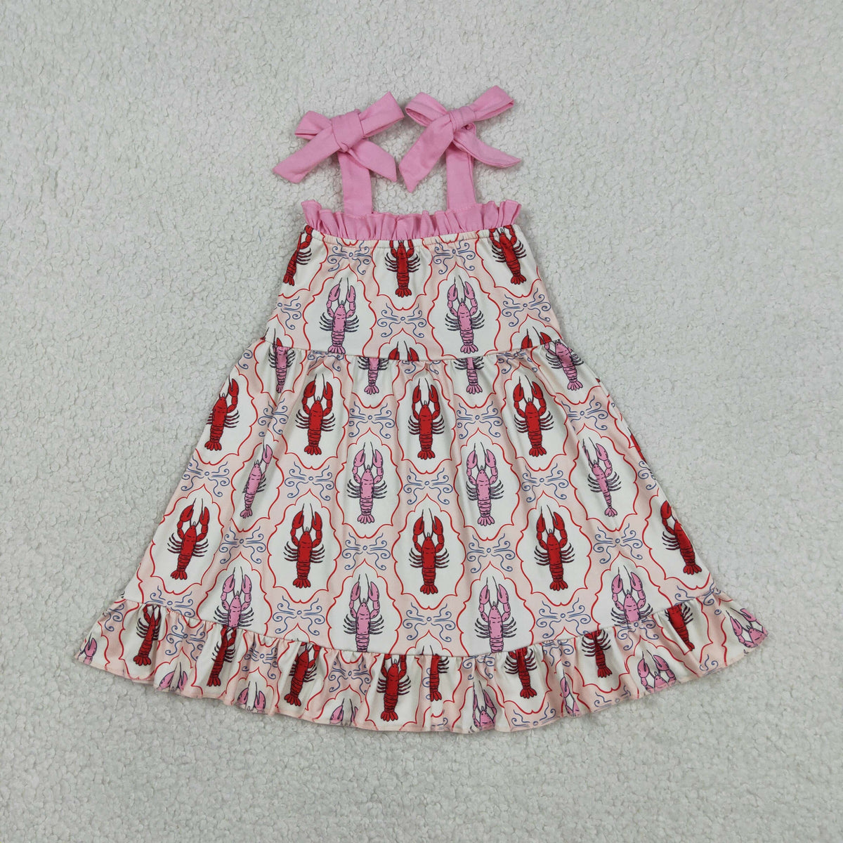 Sibling Baby Girls Crayfishes Bows Checked Tunic Ruffle Short Clothes Set Dress Rompers