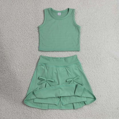 Sibling Baby Girls Sleeveless Vest Top Skirt Short Yoga Active Clothes Sets