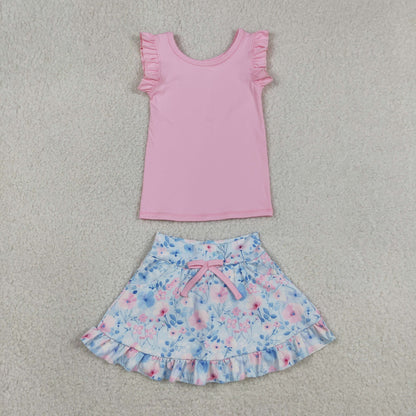 Sibling Baby Girls Sleeveless Vest Top Flowers Skirt Shorts Yoga Active Clothes Sets
