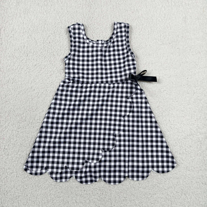 Sibling Baby Girls Blue Orange Checked Yoga Active Shorts Scallop Knee Length Dresses