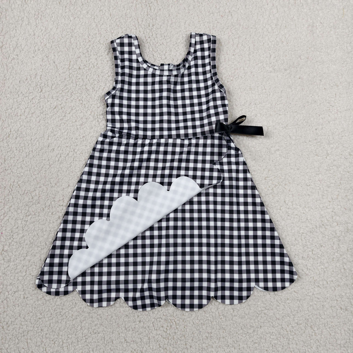 Sibling Baby Girls Blue Orange Checked Yoga Active Shorts Scallop Knee Length Dresses