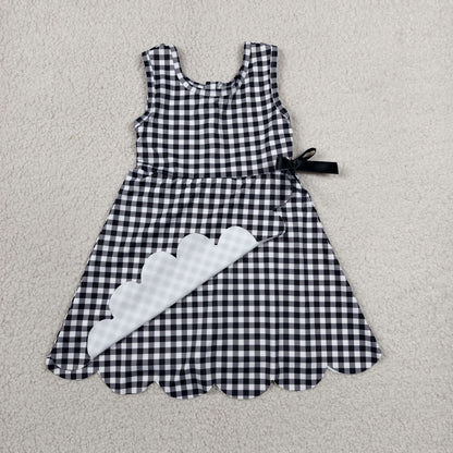 Sibling Baby Girls Blue Orange Checked Yoga Active Shorts Scallop Knee Length Dresses