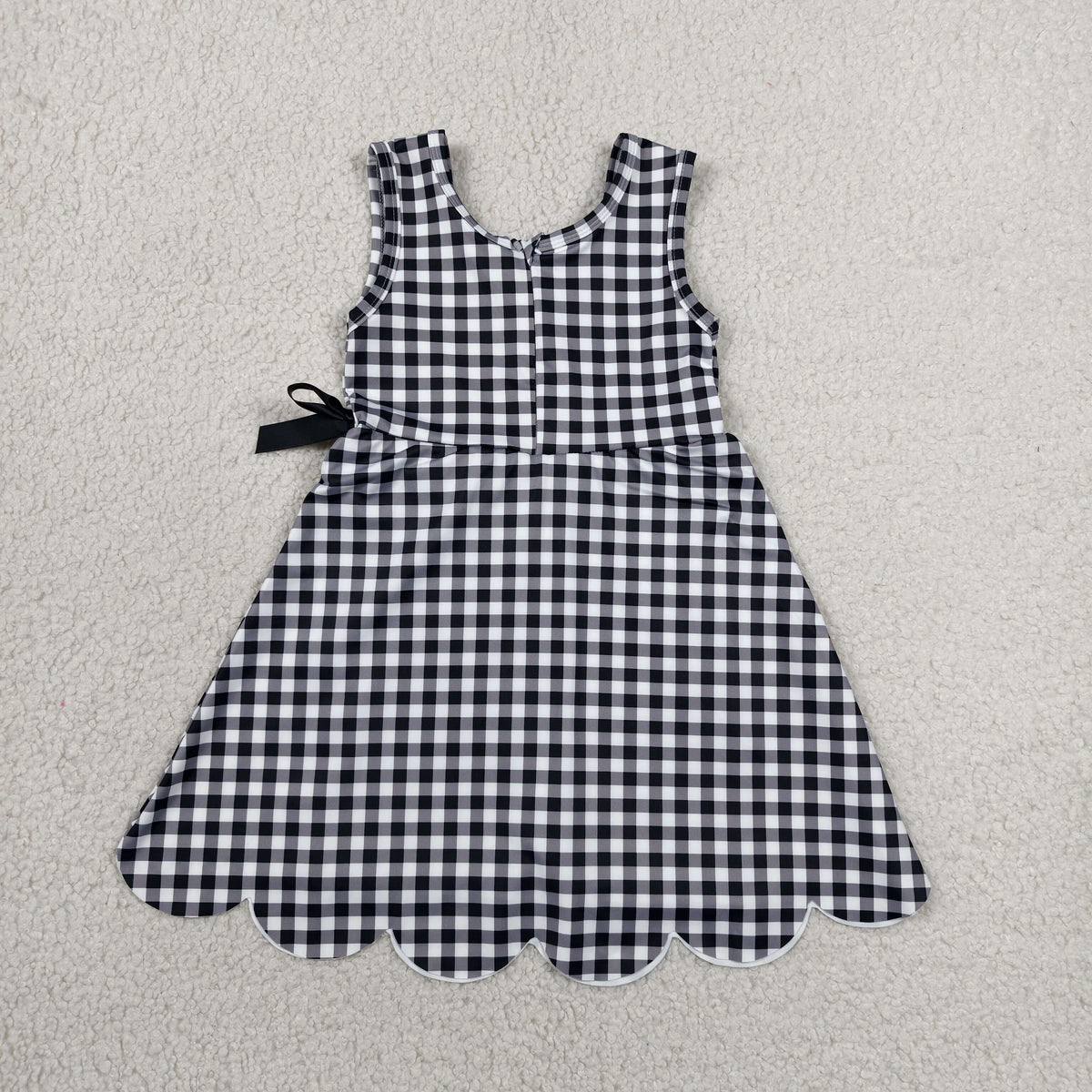 Sibling Baby Girls Blue Orange Checked Yoga Active Shorts Scallop Knee Length Dresses