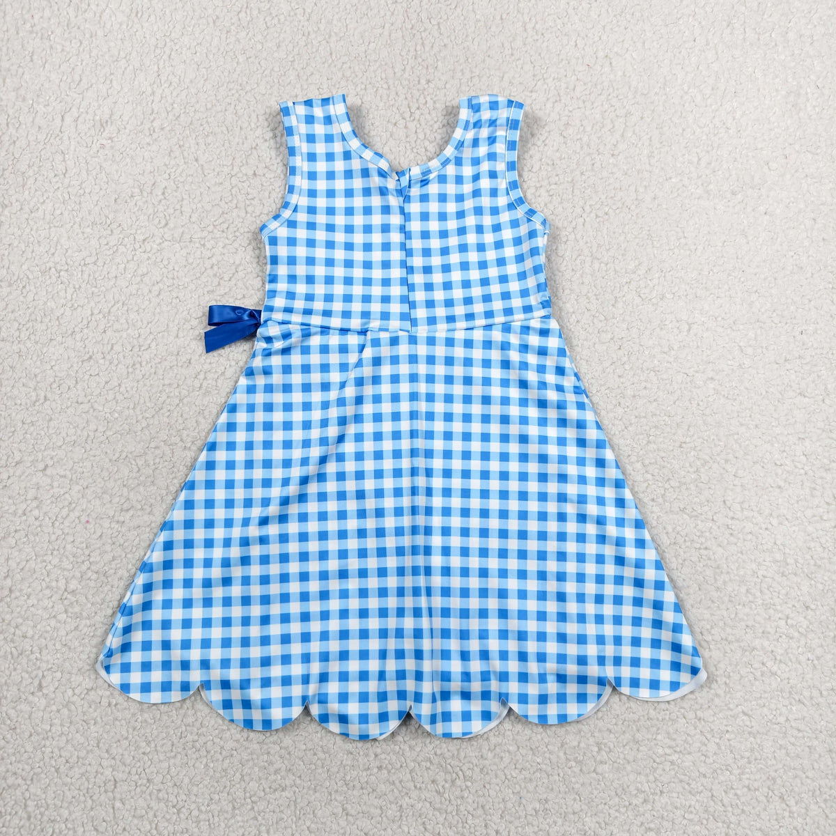 Sibling Baby Girls Blue Orange Checked Yoga Active Shorts Scallop Knee Length Dresses