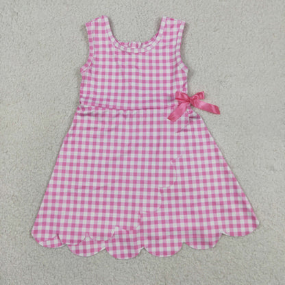 Sibling Baby Girls Blue Orange Checked Yoga Active Shorts Scallop Knee Length Dresses