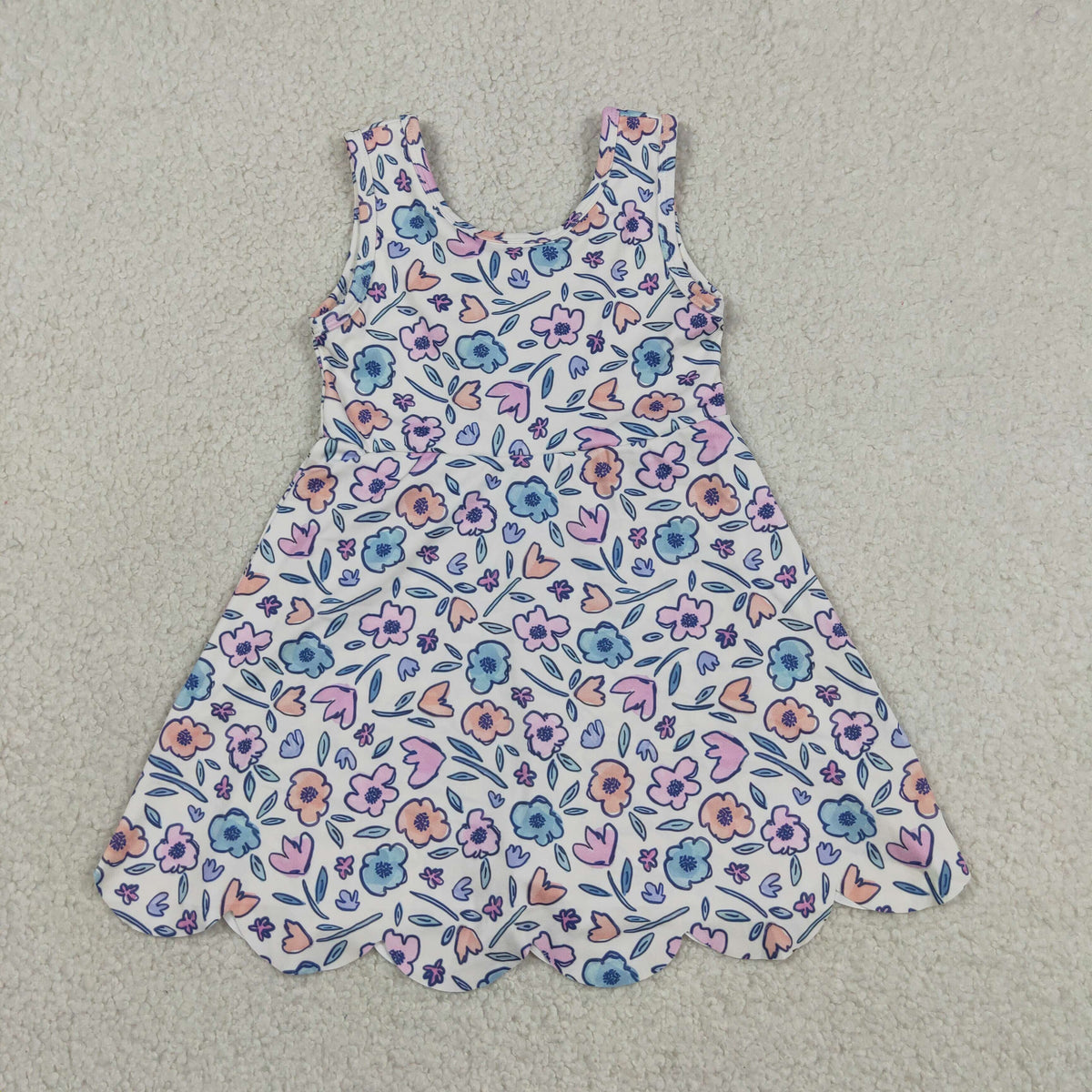Sibling Baby Girls Sleeveless Bows Flowers Yoga Active Shorts Scallop Knee Length Dresses