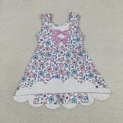 GSD3808 Baby Girls Sleeveless Colorful Flowers Yoga Active Short Scallop Knee length Dress