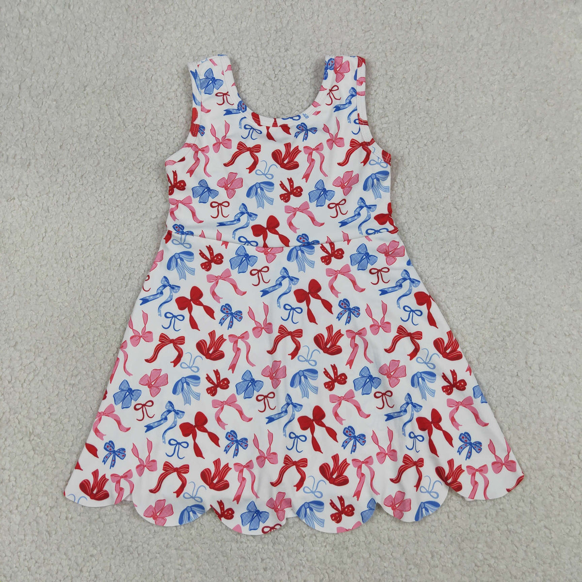 Sibling Baby Girls Sleeveless Bows Flowers Yoga Active Shorts Scallop Knee Length Dresses