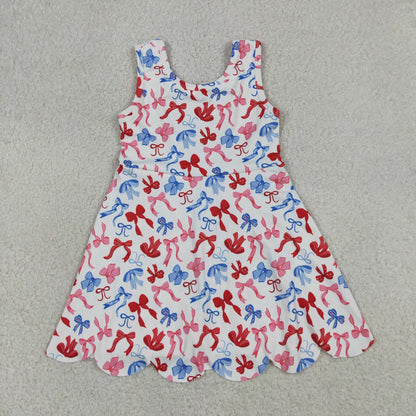 Sibling Baby Girls Sleeveless Bows Flowers Yoga Active Shorts Scallop Knee Length Dresses
