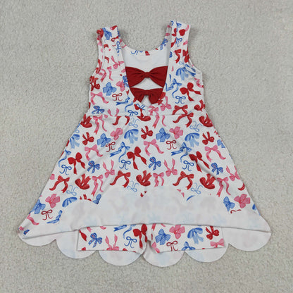 Sibling Baby Girls Sleeveless Bows Flowers Yoga Active Shorts Scallop Knee Length Dresses