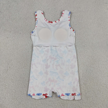 Sibling Baby Girls Sleeveless Bows Flowers Yoga Active Shorts Scallop Knee Length Dresses