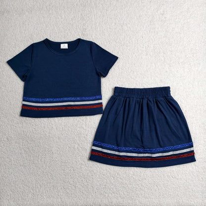 Sibling Baby Girls Short Sleeve Colorful Stripe Shirt Top Skirt Short Slouchy Clothes Sets