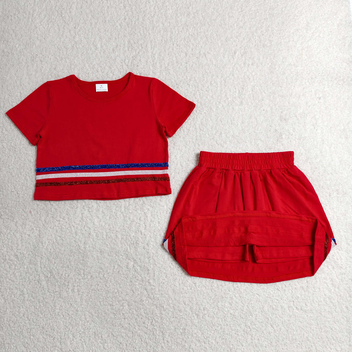 Sibling Baby Girls Short Sleeve Colorful Stripe Shirt Top Skirt Short Slouchy Clothes Sets